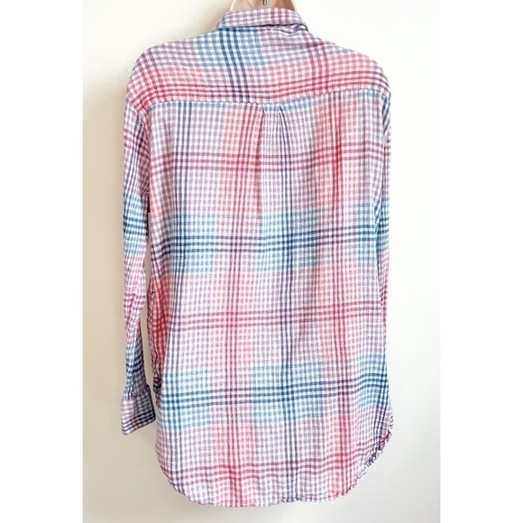 Westbound Red White Blue Plaid Long Sleeve Button Down Cotton Top XL - Picture 2 of 7